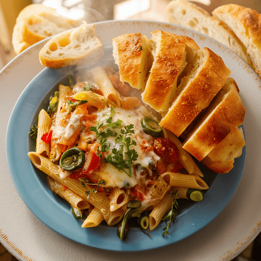 Baked Vegetable Penne,Italian Veg, Garlic Bread