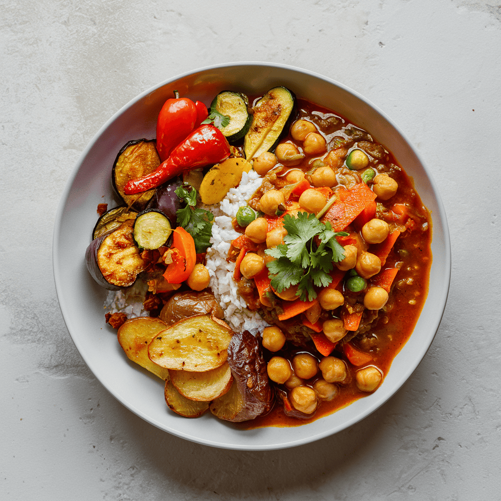 Moroccan Chickpeas, Roasted Vegetables, Roasted Potatoes