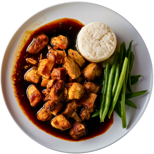 Chicken Adobo with Rice and Vegetables