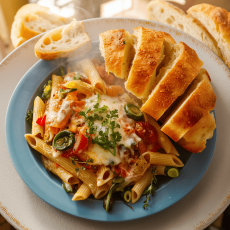 Baked Vegetable Penne,Italian Veg, Garlic Bread 