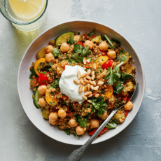 Mediterranean Chickpea Bowl with Quinoa and vegetables. 