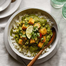 Thai Green Soya Chunks Vegetable Curry with Jasmine Rice 